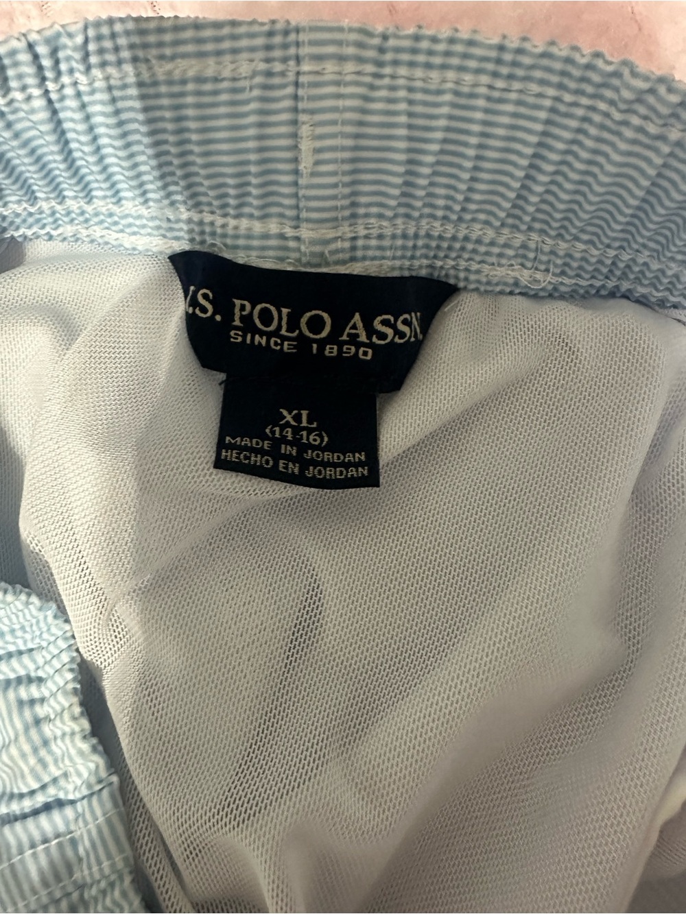 U.S. Polo Assn. Boys X-Large (14-16)Light Blue Striped Swim Trunks - Picture 6 of 7